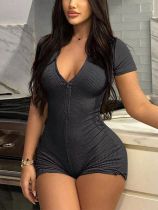 EVE Solid Color Zipper Yoga Romper GBGF-5067