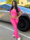 EVE Short Sleeve Zipper Hooded Two Piece Pants Set LM-8433