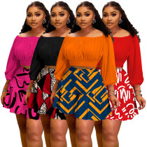 EVE Plus Size One Shoulder Pleated Casual Two Piece Shorts Set NNWF-8080