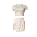 EVE Solid Color Short Sleeve Sport Two Piece Skirts Set HMS-5586