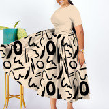 EVE Plus Size Print Pleated Big Swing Maxi Dress NNWF-8071