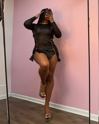 EVE Sexy Diamond Encrusted Leather Mini Dress GDYF-6808