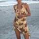 EVE Pocket Neck Halter Backless Printed Dress FL-YJ25031MHO