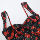 EVE Cherry Print Halter Mini Dress FL-XY24644PFO
