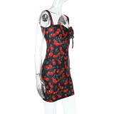 EVE Cherry Print Halter Mini Dress FL-XY24644PFO
