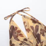 EVE Pocket Neck Halter Backless Printed Dress FL-YJ25031MHO