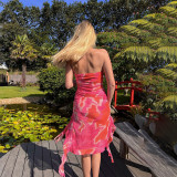 EVE Tube Tops Mesh Printed Ruffle Flutter Split Midi Dress FL-YJ24683PFO