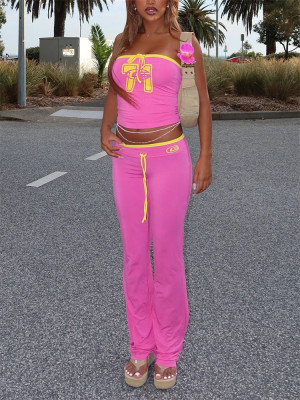 EVE Contrast Color Print Wrap Chest Pants Suit YWXS-XS-XS5417