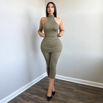 EVE Sleeveless Solid Color Vest And Fifth Pants Suit FL-YJ25038DGO