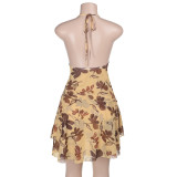 EVE Pocket Neck Halter Backless Printed Dress FL-YJ25031MHO