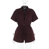 EVE Solid Color Shirt Neck Romper FL-YJ25039PFO