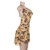 EVE Pocket Neck Halter Backless Printed Dress FL-YJ25031MHO