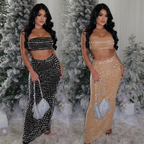 EVE Hot Drill Wrap Chest Long Skirt 2 Piece Set BY-7222