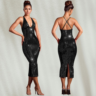 EVE Hot Drill Slim Solid Color Sexy Midi Dress BY-7210