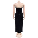 EVE One Shoulder Solit Hot Drill Long Dress BY-7217