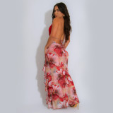 EVE Sexy Deep V Neck Print Backless Maxi Dress BY-7262