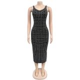 EVE Backless Hot Drill Sling Midi Dress BY-7219