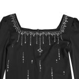 EVE Cape Sleeve Rhinestone Split Dress BY-7259