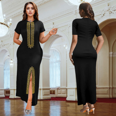 EVE Short Sleeve Hot Drill Slim Maxi Dress BY-7261