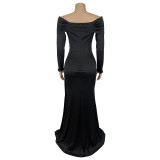 EVE Long Sleeve Solid Color Split Maxi Dress BY-7283