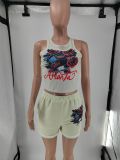EVE Fashion Print Sleeveless Tank Tops Shorts Suit GMJL-XH811
