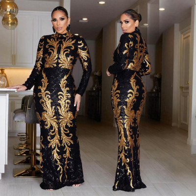 EVE Sequin Long Sleeve Fishtail Dress CYA-901652