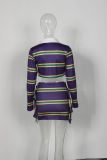 EVE Stripe Contrast Color Tops Two Piece Skirt Set YWXS-XS-L45372