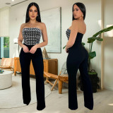 EVE Hot Drill Wrap Chest Solid Color Loose Jumpsuit BY-7343