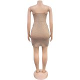 EVE Sexy Hot Drill Hollow Out Sing Mini Dress BY-7209