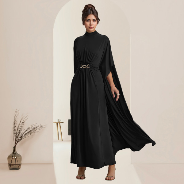 EVE Slim Waist Button Shawl Maxi Dress BY-7279
