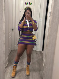 EVE Stripe Contrast Color Tops Two Piece Skirt Set YWXS-XS-L45372