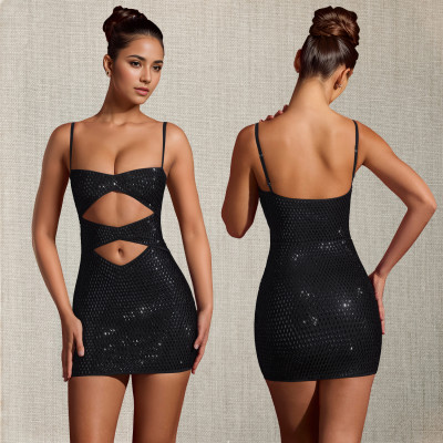 EVE Sexy Hot Drill Hollow Out Sing Mini Dress BY-7209