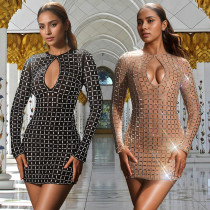 EVE Long Sleeve Backless Hot Drill Mini Dress BY-7230