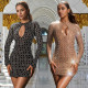 EVE Long Sleeve Backless Hot Drill Mini Dress BY-7230