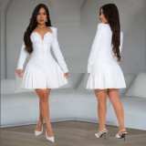 EVE Deep V Neck Long Sleeve Ruffles Mini Dress BY-7263