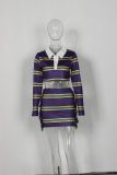 EVE Stripe Contrast Color Tops Two Piece Skirt Set YWXS-XS-L45372