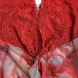 EVE Sexy Deep V Neck Print Backless Maxi Dress BY-7262