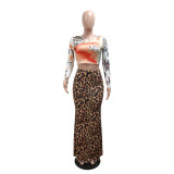 EVE Long Sleeve Tops And Leopard Print Long Skirts Suit CYA-901787