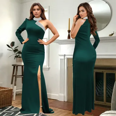 EVE Single Shoulder Long Sleeve Hot Drill Maxi Dress BY-7268