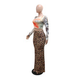 EVE Long Sleeve Tops And Leopard Print Long Skirts Suit CYA-901787