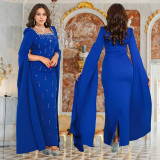 EVE Cape Sleeve Rhinestone Split Dress BY-7259