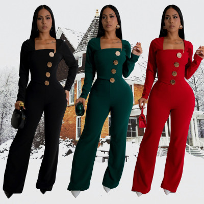 EVE Solid Color Long Sleeve Jumpsuit BY-7201
