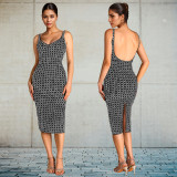 EVE Backless Hot Drill Sling Midi Dress BY-7219