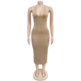 EVE Hot Drill Slim Solid Color Sexy Midi Dress BY-7210