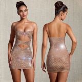 EVE Sexy Hot Drill Hollow Out Sing Mini Dress BY-7209