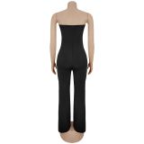 EVE Hot Drill Wrap Chest Solid Color Loose Jumpsuit BY-7343
