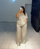 EVE Loose V Neck Stripe Two Piece Pants Set GCNE-HK72391