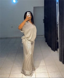 EVE Loose V Neck Stripe Two Piece Pants Set GCNE-HK72391