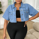 EVE Plus Size Loose Short Shirt Denim Jacket  GDAM-218707