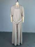 EVE Loose V Neck Stripe Two Piece Pants Set GCNE-HK72391